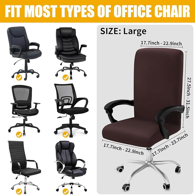 Smiry Stretch Printed Office Computer Desk Chair Covers, Brown | Universal Desk Rotating Chair Slipcovers Removable Washable, Soft Fit Anti-Dust Spandex Protector Cover with Zipper - Image 5