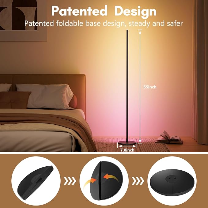 Bright LED RGB+IC Corner Floor Lamp with App and Remote Control Black - Image 6