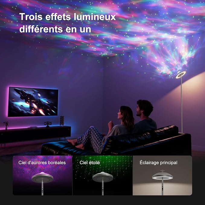DUSKTEC 3-in-1 Floor Lamp, RGB Aurora & Galaxy Star Projector, 69", Silver - Image 2