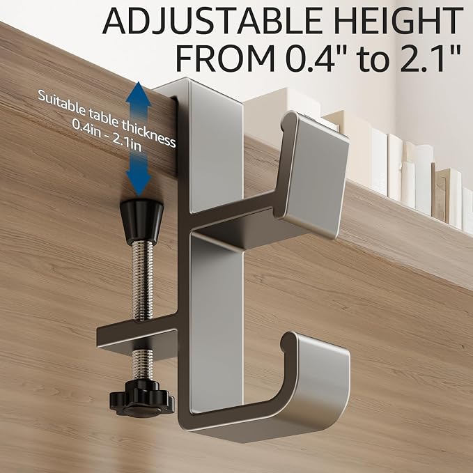 2 PCS Desk Bag Hook, Purse Hook for Table, Aluminum Under Desk Handbag Hanger, Desk Mount Backpack Holder, Umbrellas, Headphone Holder, Back to School Essentials - Black+White - Image 6
