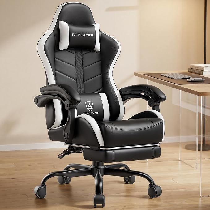 GTPLAYER Gaming Chair, Computer Game Chair for Adults, Pearl White | Ergonomic Comfort Video Game Chair with Footrest 90-155°Recline, Head Lumbar Support & Height Adjustable for Office Gaming by GTPLAYER