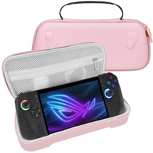 ADVcer Rog Ally X Handheld Case, EVA Waterproof Hard Shell Protective Travel Case with Inner Transformable Game Console Stands, Velvet Soft Lining, Double Zipper, Carrying Handle for Rog Ally X (Pink) by ADVcer