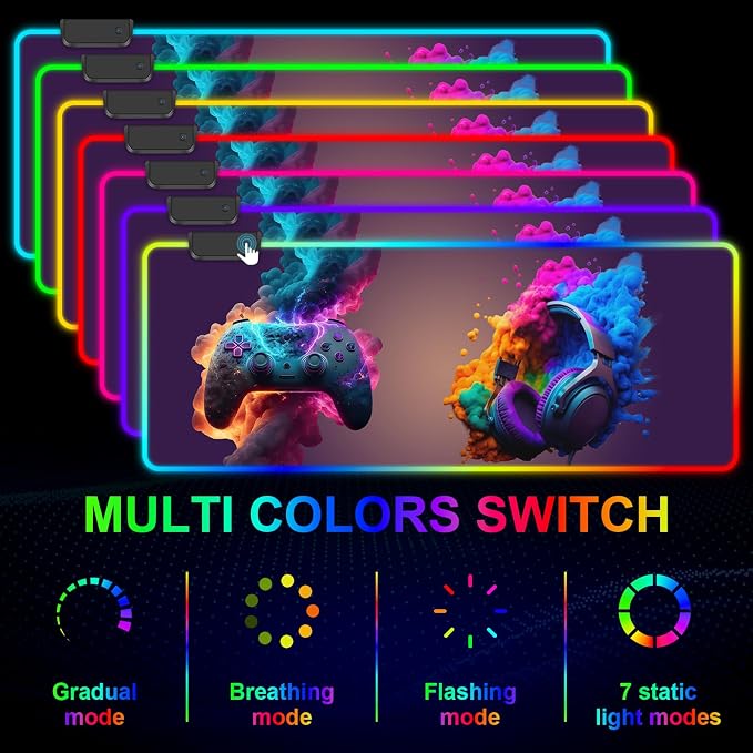 RGB Mouse Pad, Gaming Mousepad with 13 LED Light Modes | 31.5X11.8inch Large Mouse Mat, Gaming Mats for Desk with Non-Slip Rubber Base - Image 3