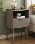 JOONEE Nightstand,Modern Bedside Table with Storage Drawer and Open Wood Shelf, for Living Room, Bedroom and Small Spaces, Accent Night Stand with Solid Wood Legs, Easy Assembly,Grey Oak by JOONEE
