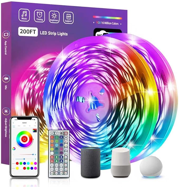 FONEWE Smart WiFi LED Lights 200 ft Remote Control Through APP Led Strip Lights Supports Alexa and Google Assistant Timing Function RGB Color Changing LED Lights for Bedroom and Party by FONEWE