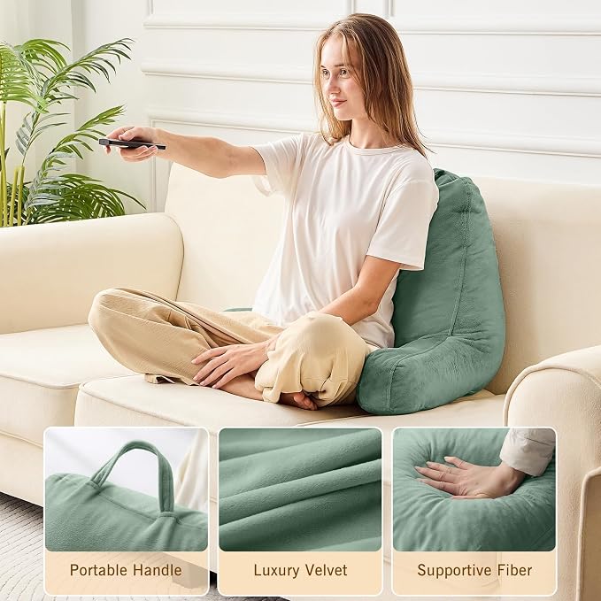 Sasttie Reading Pillow for Bed, Back Pillow for Sitting Up, Sage - Image 4