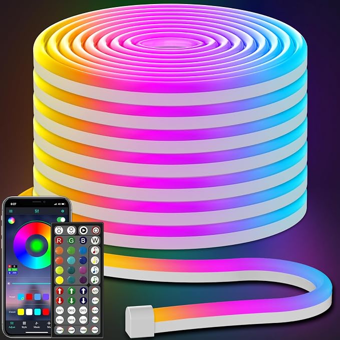 AILBTON 50FT Neon Rope Lights, RGB LED Strip Lights, Waterproof IP67 LED Lights for Bedroom, DIY Design, Music Sync, Remote Control, Multiple Modes for Bedroom by AILBTON