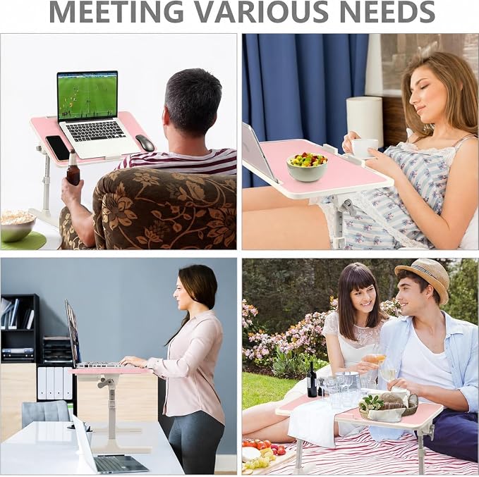 Laptop Desk for Bed, Height & Angle Adjustable Lap Desk with USB Cooling Fan, LED Light and USB Ports, Foldable Portable Laptop Table for Couch, Sofa, Floor, Reading, Writing (Pink) - Image 5