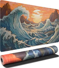 Gaming Mouse Pad, Waterproof Extra Large Mousepad with Stitched Edges, 31.5" x 15.7" Non-Slip Rubber Base Office Big Long Keyboard Pad for Office Gamer Home XXL, (Waves Sunset) by AREYLO