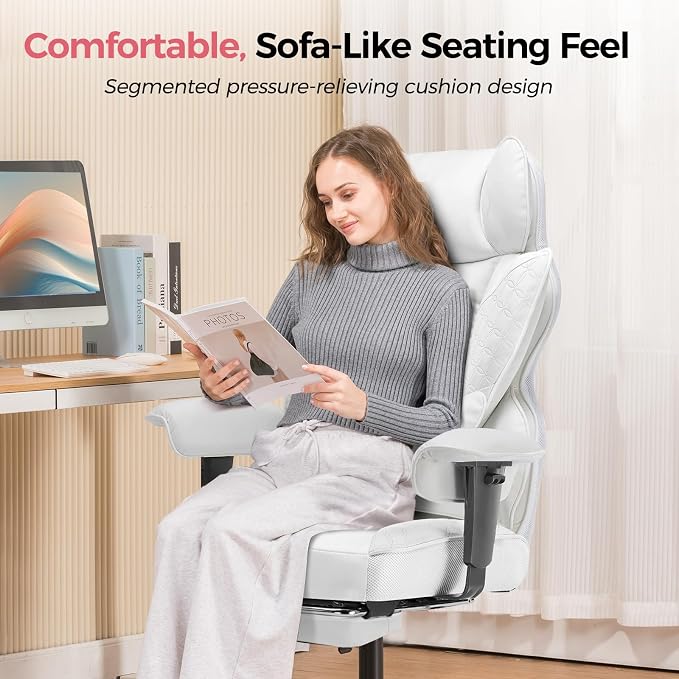 COMHOMA Big and Tall Office Chair Heavy Duty Wide Ergonomic Gaming Chair with Deluxe Embossing Designed Leather with Foot Rest,150°Reclining Adjustable Armrests Pocket Spring Back Support and Pillow - Image 8