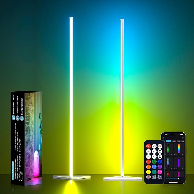 MIHEAL 2PCS Corner Floor Lamp, Synced Lights LED Control Floor Lamp RGB Light 56" Smart LED Corner Lamp App and Remote for Living Room Gaming Bedroom and Etc. by Miheal