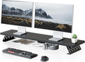 Fenge Monitor Stand Riser, Wooden & Metal Desk Shelf Organizer, Black | 42.5 Inch Dual Monitor Riser for 2 Monitors, Multifunctional Monitor Shelf for Laptop, PC, Printer by Fenge