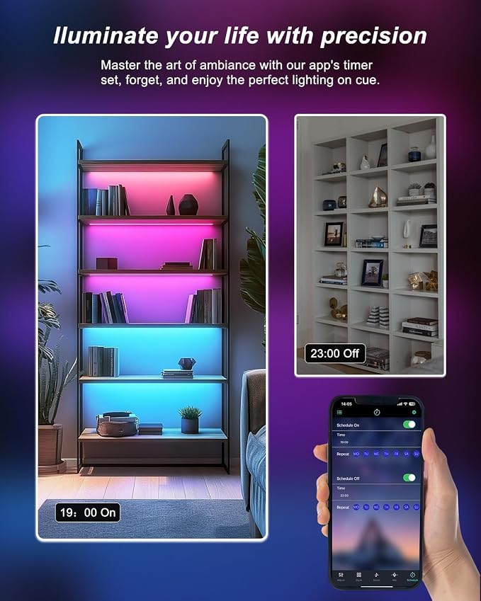 Cefrank Color Cabinet Lighting, 4pcs 12" Linkable RGB LED Light Bar Kit for Display Cabinet, Smart App & Remote Control, Music Sync, Scene Modes, Multi-Colors - Image 6
