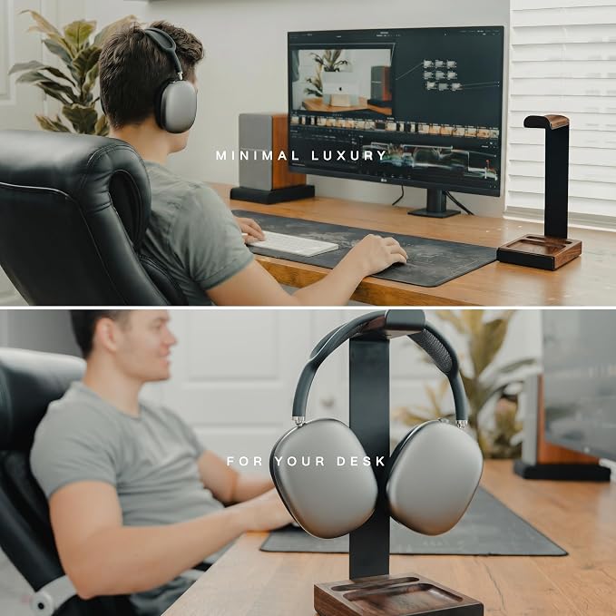 COREMINDED Universal Headphone Stand for Desk, Walnut Wood Headset Holder | Fits All Headphones incl AirPods Max, Heavy Duty Solid Wood, Sturdy & Stable, Gaming Headset Organizer, Gift Ready Box - Image 2