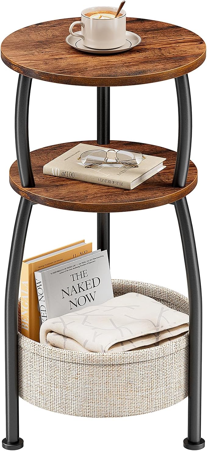 Round Side Table for Small Spaces with Storage Basket, 11.81in by designyourhome