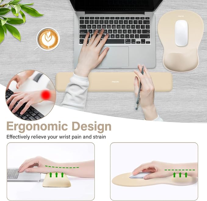 MOSISO Wrist Rest Support for Mouse Pad & Keyboard Set, Khaki - Image 2