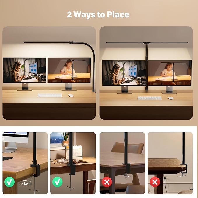 SIBRILLE LED Desk Lamp for Home Office - Dimmable Computer Desk Light with Clamp, Modern Architect Task Lamp with Color Changing, Flexible Desktop Lamp with Gooseneck for Monitor, Double Head, Black - Image 8