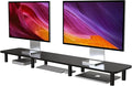 43.7" Extra Long Dual Monitor Stand Riser, Wood & Steel Monitor Stand for 2 Monitors, Wide TV Stand, Desktop Riser for Desk Organization, Home Office，Laptop,Printer,TV (Black) by WEGASTU
