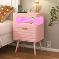 Veegle Nightstand,Modern Bedside Table with Storage Drawer and Open Wood Shelf, Accent Night Stand with Solid Wood Legs for Living Room, Bedroom and Small Spaces,Easy Assembly (Pink-1) by Unknown