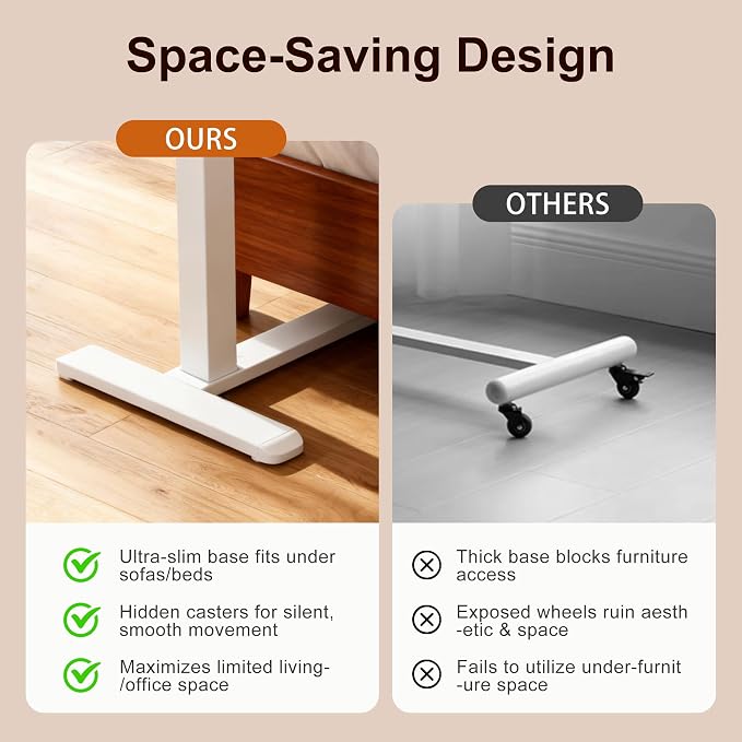 Overbed Table with Pneumatic Height Adjustment, Hidden Casters Rolling Bedside Table, Hospital Bed Table Mobile Laptop Standing Desk for Hospital Home Use, White - Image 4