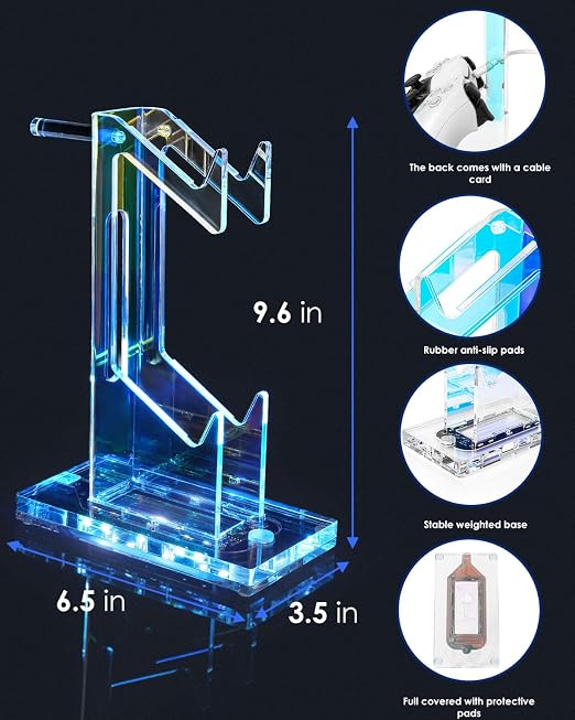 OAPRIRE RGB Controller and Headset Stand with 21 Light Modes, 2 Tier | Acrylic Game Controller Stand for Desk, Stabilized Base, Gamer Gift for PS5 PS4 Xbox Controllers, Desk Accessories, Clear - Image 4