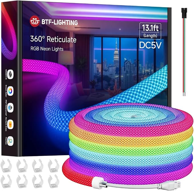 BTF-LIGHTING 13.1FT WS2812B IC RGB Addressable Neon Rope Strip IP67 DC5V by BTF-LIGHTING