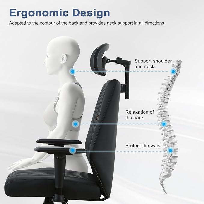 Symino Office Chair Ergonomic with 109° Rocking Function, Premium PU Leather, Integrated Lumbar Support, Adjustable Headrest & Armrests, Swivel Desk Chair - Image 6