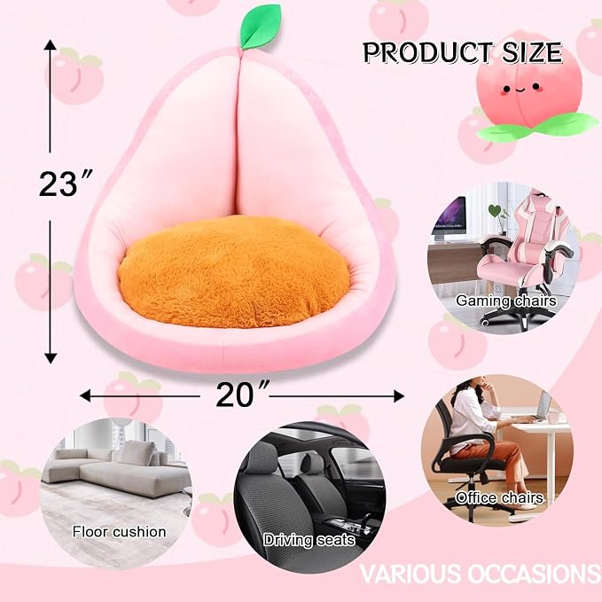 Sexysamba Cute Fruit Gaming Chair Cushion with Backrest Non-Slip, Comfy Kawaii Computer Chair Pad for Gamer Chair Seat Cushion Armchair Pillow for Office Desk Home Decor,20"x23",Peach - Image 3