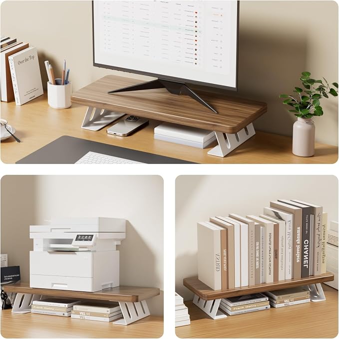 Monitor Stand Riser, 24 Inch Wood Desk Monitor Riser for Laptop/PC/Printer | Computer Monitor Stands with Storage for Desk, Desktop Stands Organizer for Home Office, Holds 220 LBs Load, Light Walnut﻿ ﻿ - Image 5