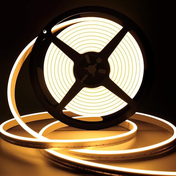 Lamomo LED Neon Lights, 12V Warm White Dimmable LED Strip Lights, 16.4ft/5m Waterproof LED Neon Rope Lights, Silicone 3000K Neon LED Strip for Bedroom Indoor Home Decor (Power Adapter Included) by Lamomo