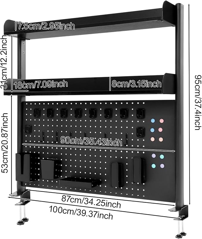 Desk Pegboard, Clamp On Desk Organizer Shelf, Desktop Bookshelf Storage Shelves, Privacy Panel for Home Office Dorm Gaming Desk, Carbon Steel, 39.4" x 37.4", Black - Image 3