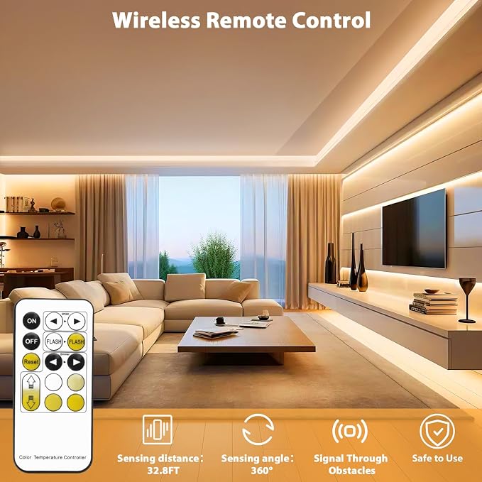 Lamomo LED Strip Lights, Tunable White Neon Rope Lights with Remote, 32.8Ft Dimmable 3000K-6000K Flexible Led Light Strip, Waterproof Silicone 24V Neon Lights for Bedroom Home Decor - Image 2
