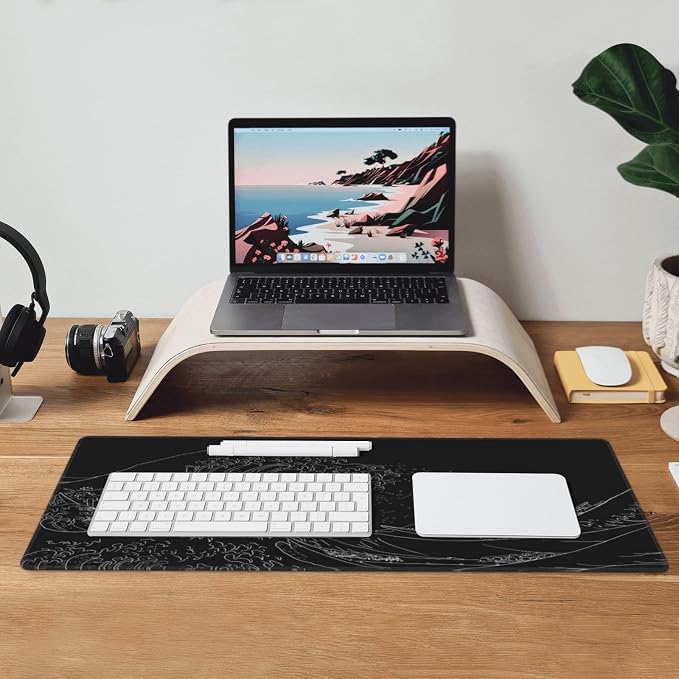 Japanese Sea Wave Large Mouse Pad, Anime Black Gaming, Extended Kanagawa Mat Desk Pad, 3mm Thick Long Non-Slip Rubber Base Mice Pad, 31.5 X 11.8 Inch - Image 9