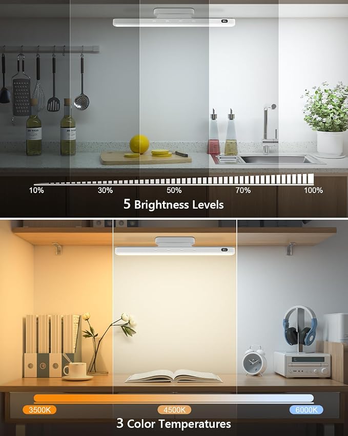 WILLED 3W Magnetic Light Bar, Eye-Friendly Makeup Lighting, 2000mah Vanity Lights for Mirror with Battery Display, Button Control Rechargeable Light Bar for Cabinet, Closet, Bathroom and Desk - Image 4