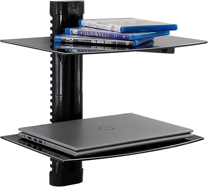 Mount-It! 2-Tier Floating TV Shelf, Tempered Glass, Wall Mount, Black - Image 4