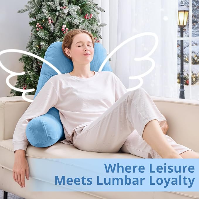 Sasttie Reading Pillow for Bed, Back Pillow for Sitting Up, Blue - Image 9
