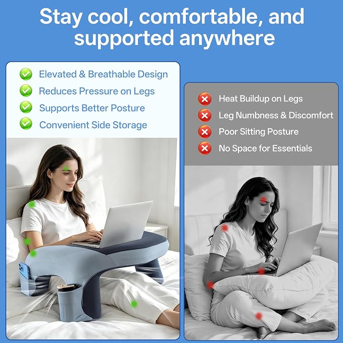 Ergonomic Curved Lap Desk Pillow for Gaming & Reading, Soft Memory Foam Lap Laptop Desk with Cup Holder & Phone Pocket, Breathable Non-Slip Lap Pillow for Bed Couch, Ideal Gamer Gift (Accents) - Image 4