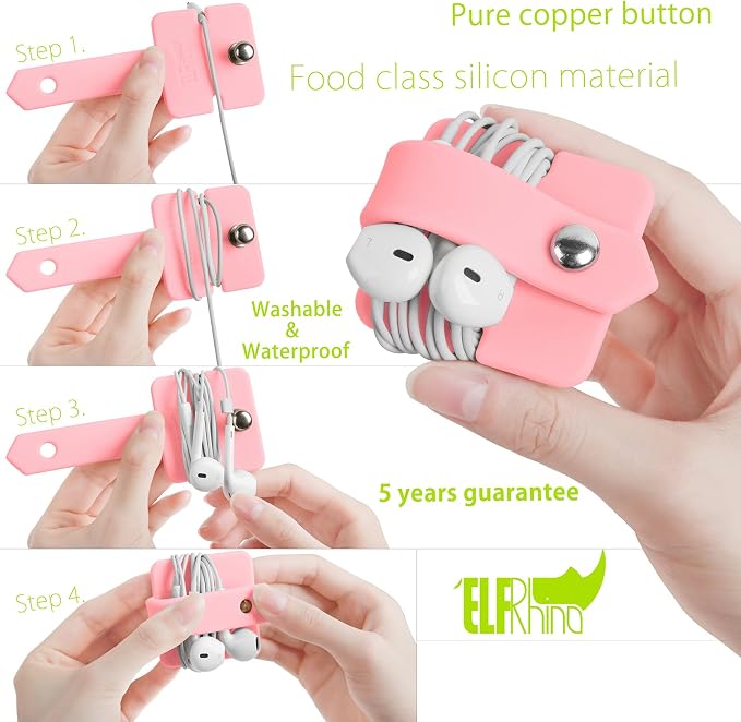 Cord Organizer Earbuds Holder Earphone Wrap Earphones Organizer Headset Headphone Earphone Wrap Winder Cord Manager Cable Winder Set of 3(Pink) - Image 3