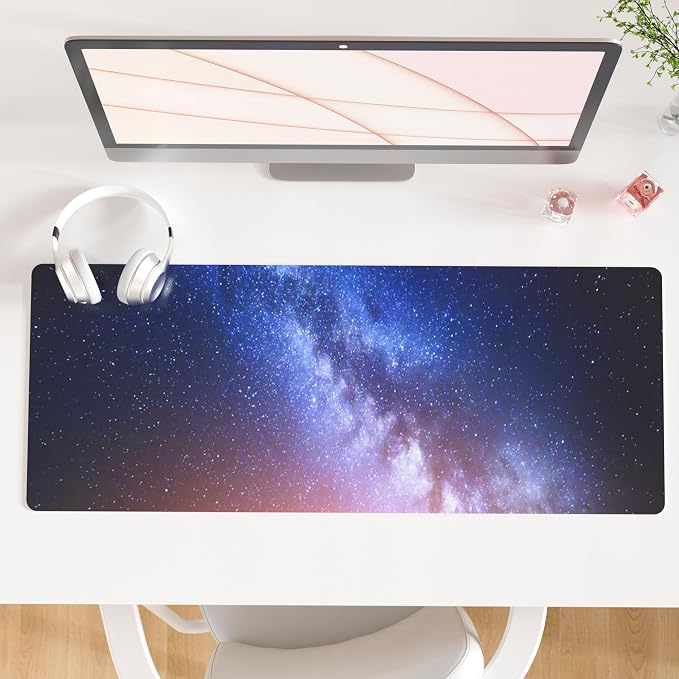 QiyI PU Leather Large Mouse Pad, Office Decor, 31.5" x 11.8", Blue Galaxy | Desk Décor Accessories, Extended Size, Waterproof & Easy to Clean, Smooth Surface, Non Slip Desk Organization by QIYI
