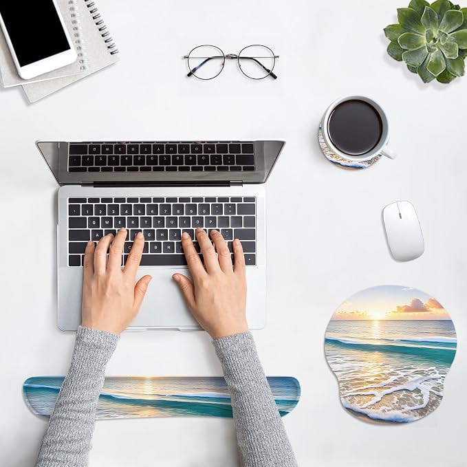 Britimes Ergonomic Mouse Pad Set with Wrist Rest, Beach Summer Sun - Image 3