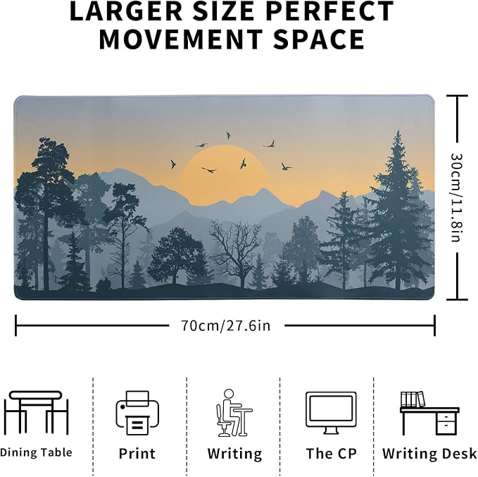 Mountain Gaming Mouse Pad 27.6x11.8 Inch Forest Large Mousepad Extended Grey Mousepad Gaming Non-Slip Rubber Base Stitched Edges Keyboard Mouse Mat Desk Pad for Office Home and Game - Image 2