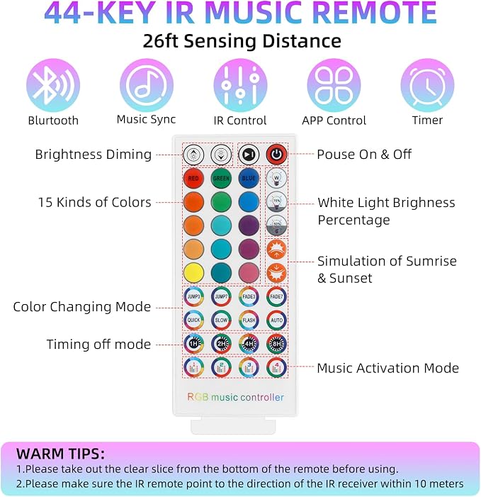 RGB Music LED Strip Lights Remote Controller, Smart Bluetooth LED Control - Image 2