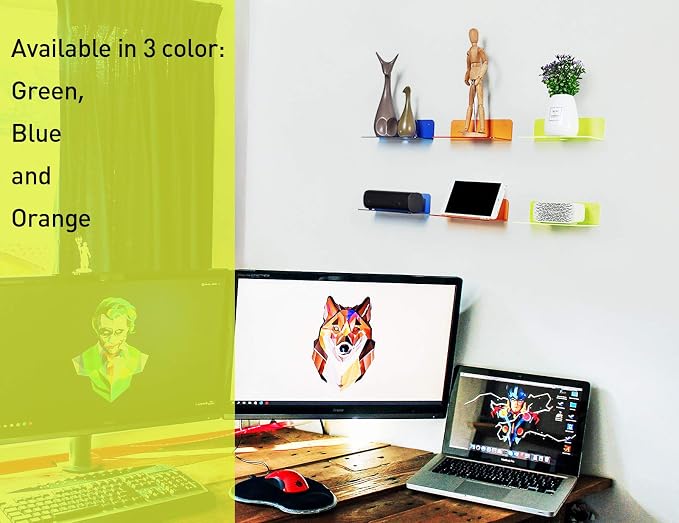 OAPRIRE 9 Inch Floating Wall Shelves Set of 2 - Personalize Expand Wall Space - Acrylic Small Wall Shelf for Bathroom, Bedroom, Living Room, Office, with Cable Clips - Clear Green - Image 4