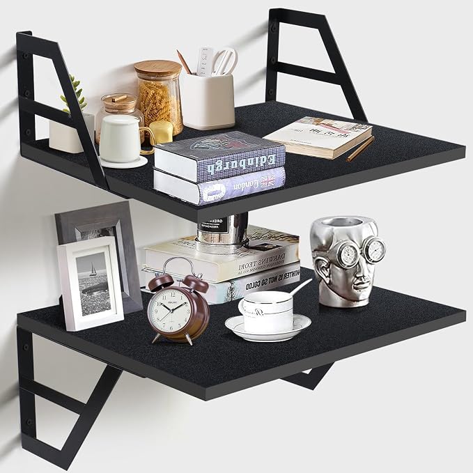 Tectocker-DOU 2 Pc Deep Floating Wall Shelves, Heavy Duty, 15.7×11.8, Black by Tectocker-DOU