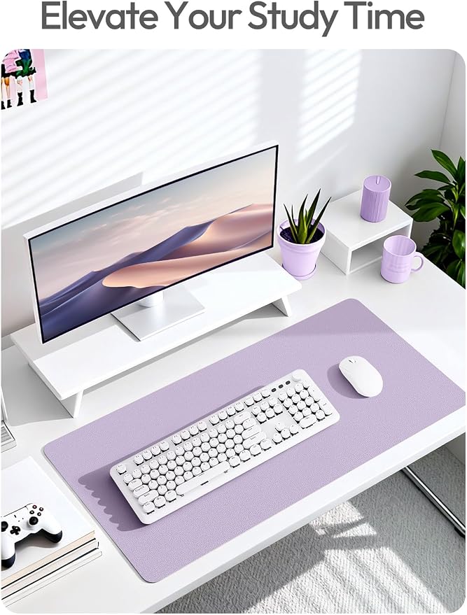 YSAGi Leather Desk Protector, Office Mat, Large Mouse Mat, Non-Slip PU Leather Blotter, Laptop Desk Mat, Waterproof Writing Pad for Office and Home(Light Purple, 42" x 17.2") - Image 7