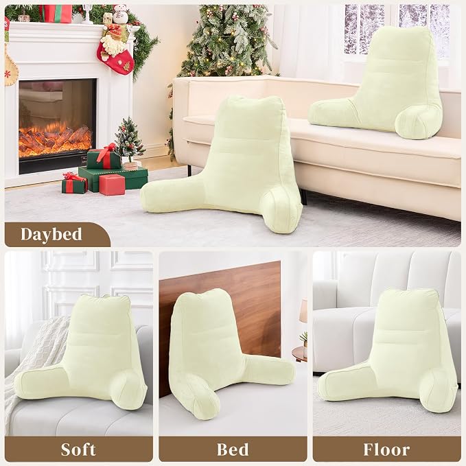 Sasttie Reading Pillow for Bed, Back Pillow for Sitting Up, Cream - Image 7