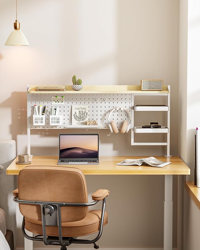 PEGZONE Clamp on Desk Shelf, 44" Desktop Shelving System, White | with Pegboard and Accessories, Desktop Organizer with 2-Tier Shelf, Desk Pegboard for Gaming Office - Image 2