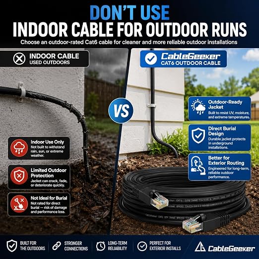 CableGeeker Cat 6 Outdoor Ethernet Cable, 50 ft, Direct Burial, Black - Image 4