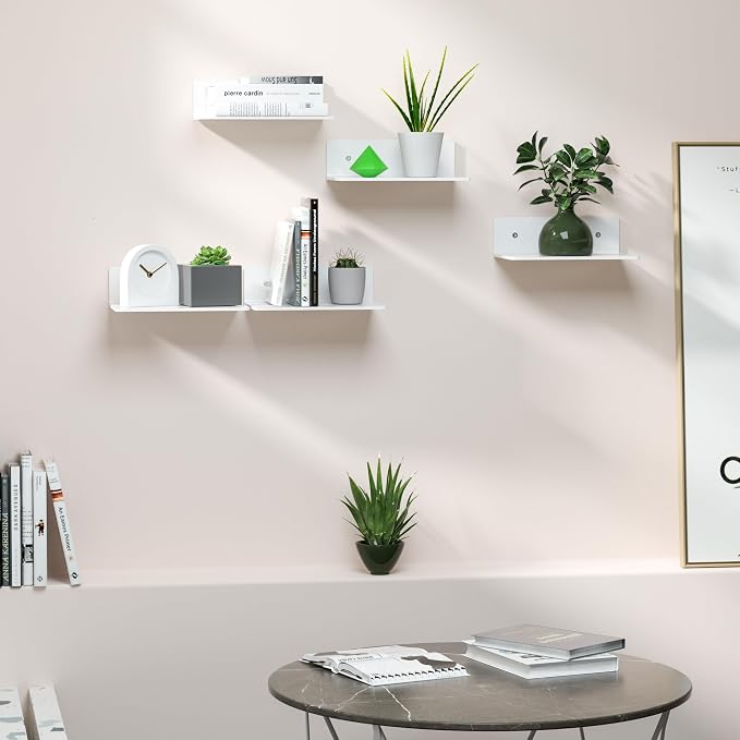 Hexsohoma 9 Inches White Floating Shelves, Acrylic Wall Shelves for Living Room, Bedroom, Bathroom, Kitchen, Office, Brand Store, Retails, Gaming Room, 4 Pack - Image 2
