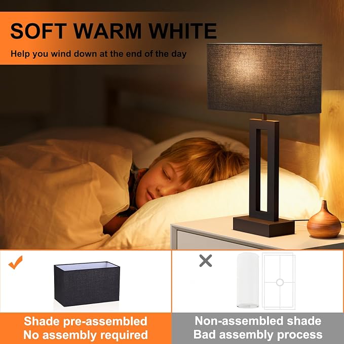 Seealle Nightstand Table Lamps for Bedrooms Set of 2 - Touch Bedside Lamp with USB C+A, 3 Way Dimmable Living Room End Tables 2, Modern Night Stand Bed Side Guest Room(Black) E. Black - Image 5